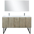 Lexora Lancy 60" W x 20" D Rustic Acacia Double Bath Vanity White Quartz Top with Faucet Set and 55" Mirror