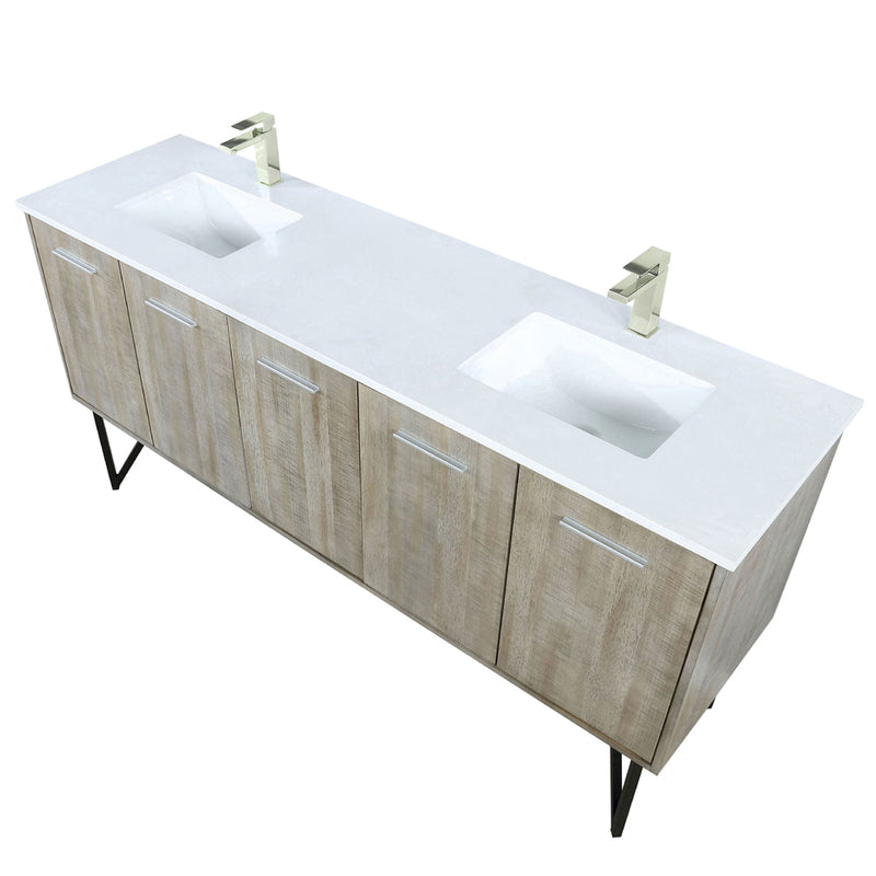 Lexora Lancy 72" W x 20" D Rustic Acacia Double Bath Vanity White Quartz Top with Faucet Set