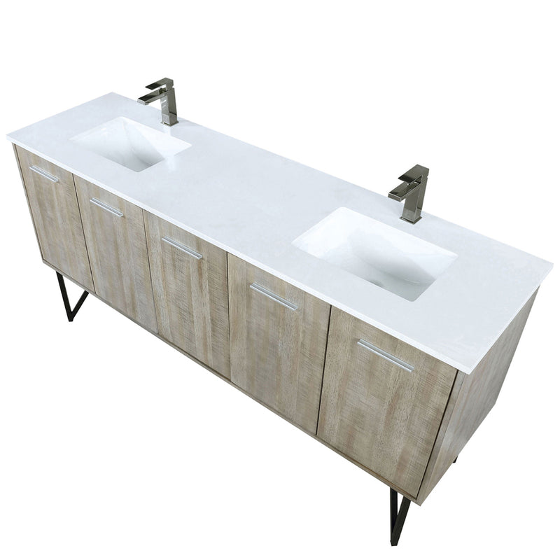 Lexora Lancy 72" W x 20" D Rustic Acacia Double Bath Vanity White Quartz Top with Faucet Set