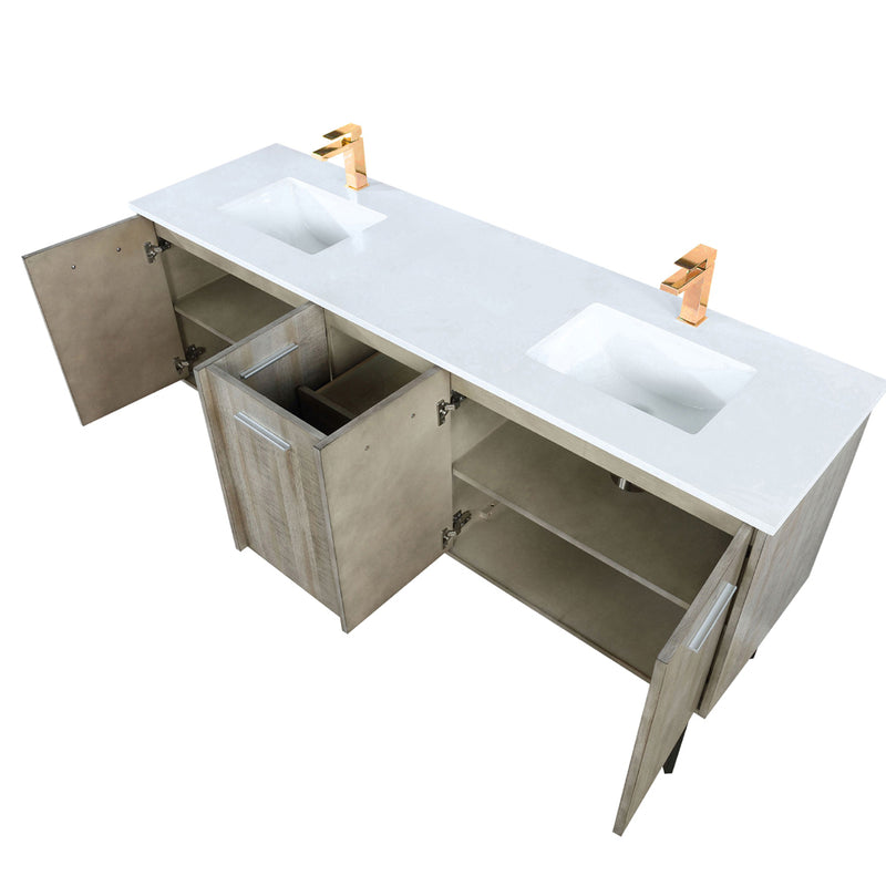 Lexora Lancy 72" W x 20" D Rustic Acacia Double Bath Vanity White Quartz Top with Faucet Set