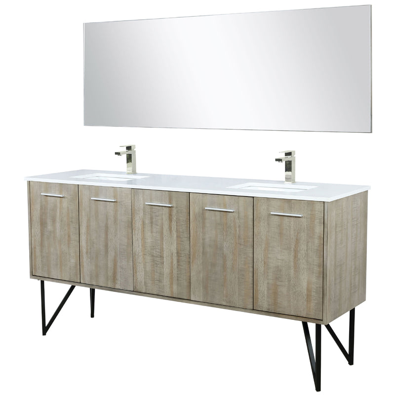 Lexora Lancy 72" W x 20" D Rustic Acacia Double Bath Vanity White Quartz Top with Faucet Set and 70" Mirror