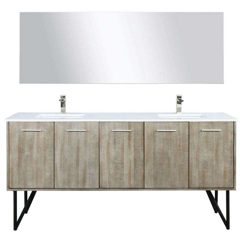 Lexora Lancy 72" W x 20" D Rustic Acacia Double Bath Vanity White Quartz Top with Faucet Set and 70" Mirror