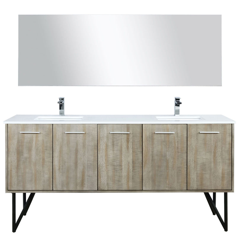 Lexora Lancy 72" W x 20" D Rustic Acacia Double Bath Vanity White Quartz Top with Faucet Set and 70" Mirror