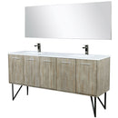 Lexora Lancy 72" W x 20" D Rustic Acacia Double Bath Vanity White Quartz Top with Faucet Set and 70" Mirror