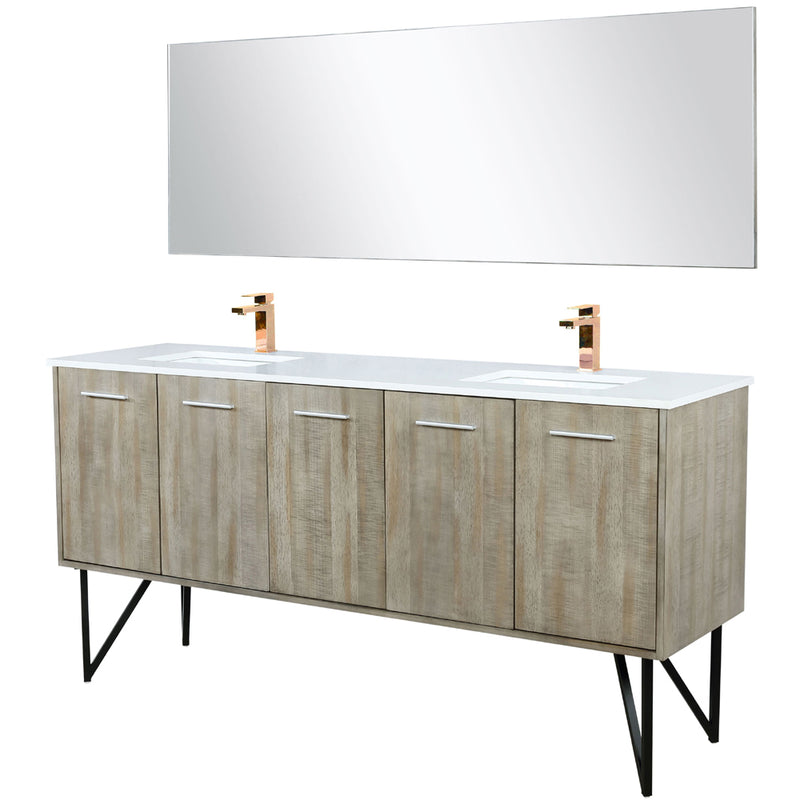 Lexora Lancy 72" W x 20" D Rustic Acacia Double Bath Vanity White Quartz Top with Faucet Set and 70" Mirror