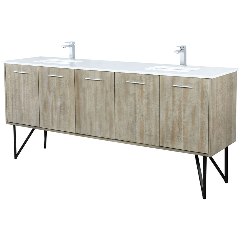 Lexora Lancy 80" W x 20" D Rustic Acacia Double Bath Vanity White Quartz Top with Faucet Set