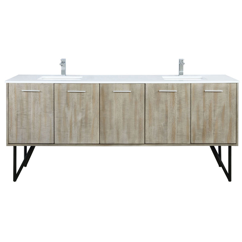 Lexora Lancy 80" W x 20" D Rustic Acacia Double Bath Vanity White Quartz Top with Faucet Set