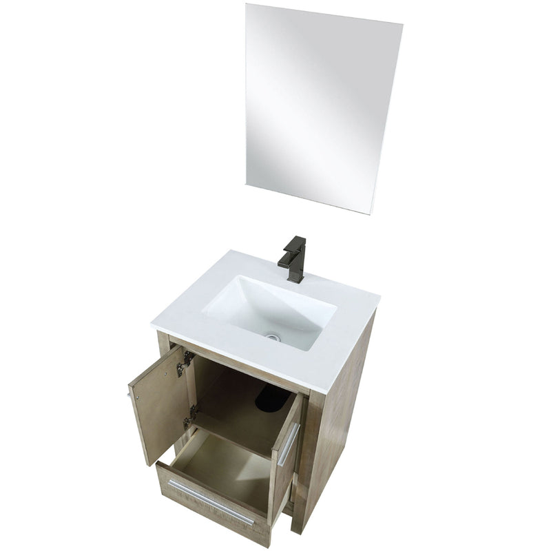 Lexora Lafarre 24" W x 20" D Rustic Acacia Bath Vanity White Quartz Top with Faucet Set and 18" Mirror