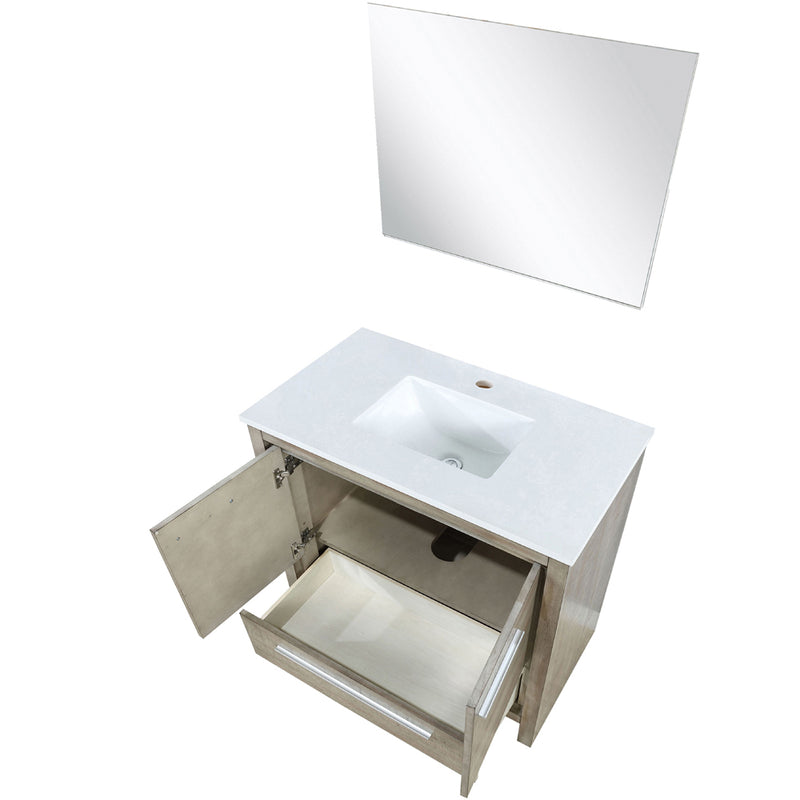 Lexora Lafarre 36" W x 20" D Rustic Acacia Bath Vanity Marble Top and 28" Mirror