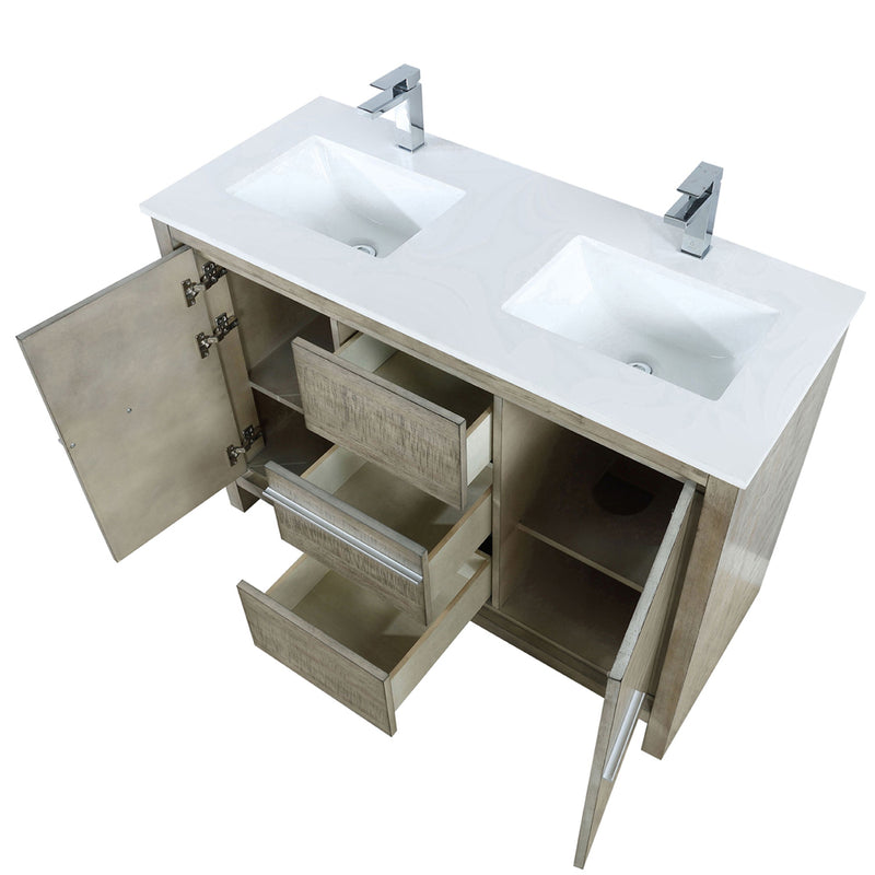 Lexora Lafarre 48" W x 20" D Rustic Acacia Double Bath Vanity White Quartz Top with Faucet Set