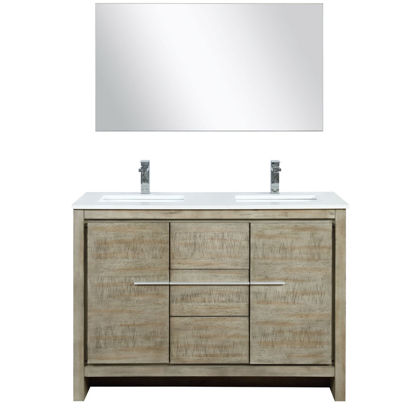 Lexora Lafarre 48" W x 20" D Rustic Acacia Double Bath Vanity White Quartz Top with Faucet Set and 43" Mirror