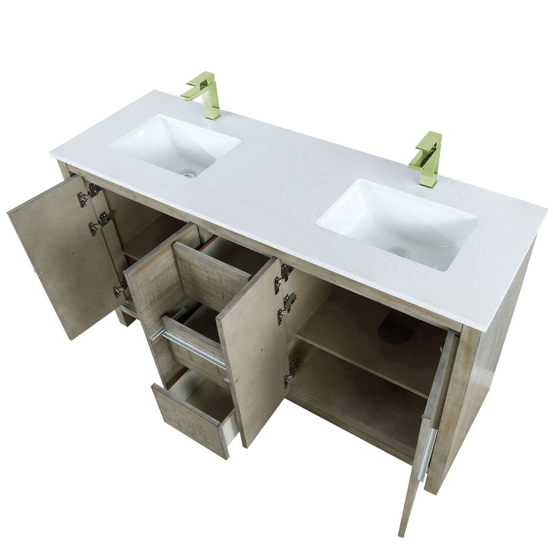 Lexora Lafarre 60" W x 20" D Rustic Acacia Double Bath Vanity White Quartz Top with Faucet Set