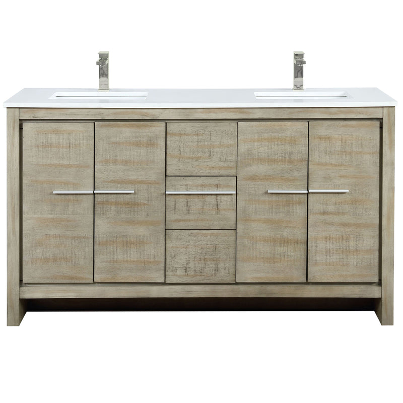 Lexora Lafarre 60" W x 20" D Rustic Acacia Double Bath Vanity White Quartz Top with Faucet Set