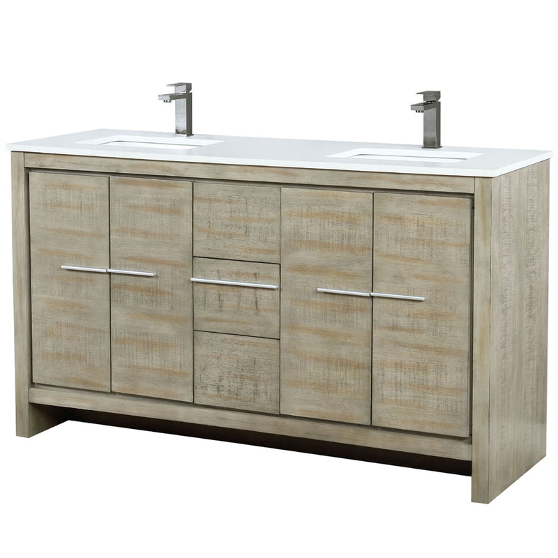 Lexora Lafarre 60" W x 20" D Rustic Acacia Double Bath Vanity White Quartz Top with Faucet Set