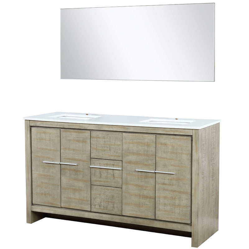 Lexora Lafarre 60" W x 20" D Rustic Acacia Double Bath Vanity Marble Top and 55" Mirror