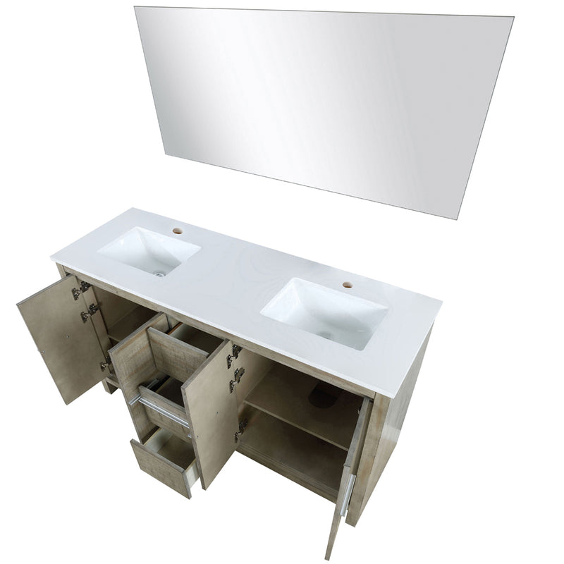 Lexora Lafarre 60" W x 20" D Rustic Acacia Double Bath Vanity Marble Top and 55" Mirror