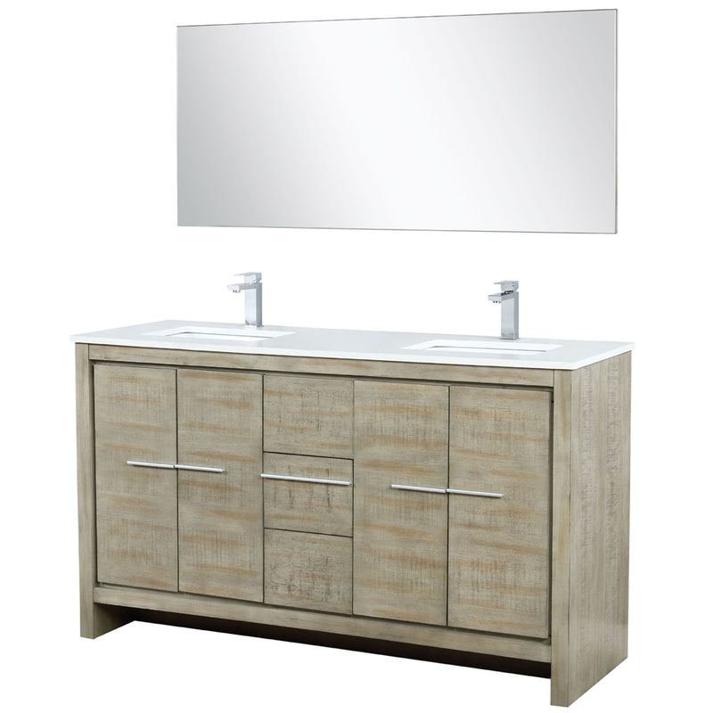 Lexora Lafarre 60" W x 20" D Rustic Acacia Double Bath Vanity White Quartz Top with Faucet Set and 55" Mirror