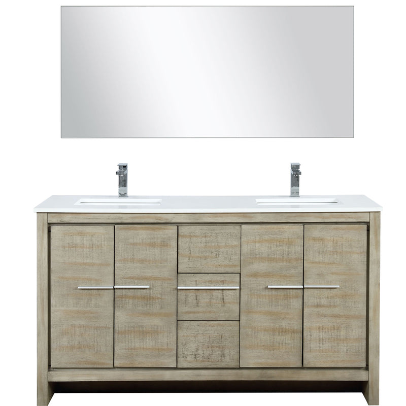 Lexora Lafarre 60" W x 20" D Rustic Acacia Double Bath Vanity White Quartz Top with Faucet Set and 55" Mirror