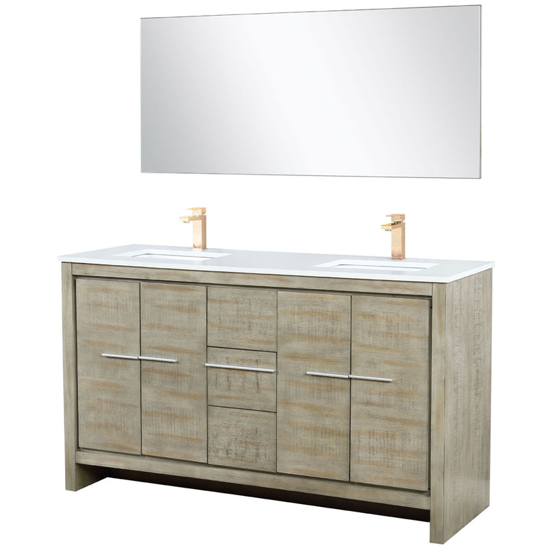 Lexora Lafarre 60" W x 20" D Rustic Acacia Double Bath Vanity White Quartz Top with Faucet Set and 55" Mirror