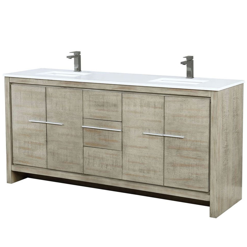 Lexora Lafarre 72" W x 20" D Rustic Acacia Double Bath Vanity White Quartz Top with Faucet Set