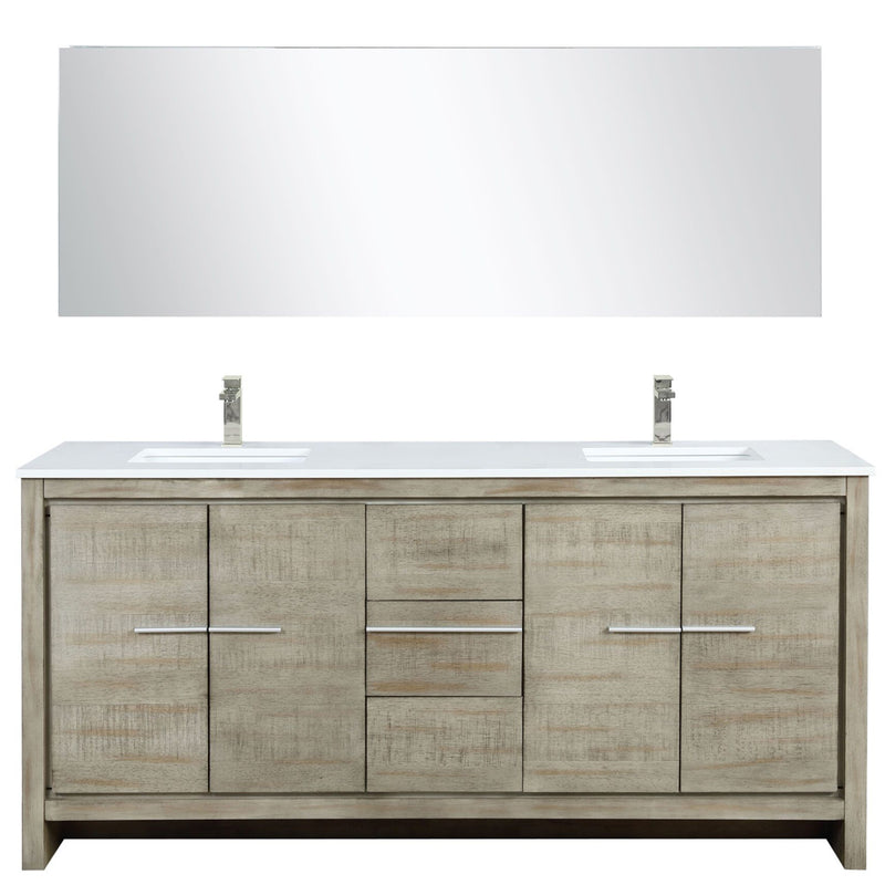 Lexora Lafarre 72" W x 20" D Rustic Acacia Double Bath Vanity White Quartz Top with Faucet Set and 70" Mirror