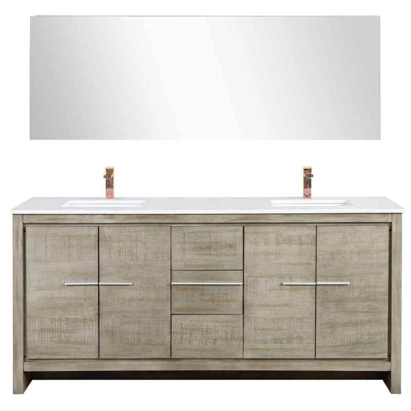 Lexora Lafarre 72" W x 20" D Rustic Acacia Double Bath Vanity White Quartz Top with Faucet Set and 70" Mirror