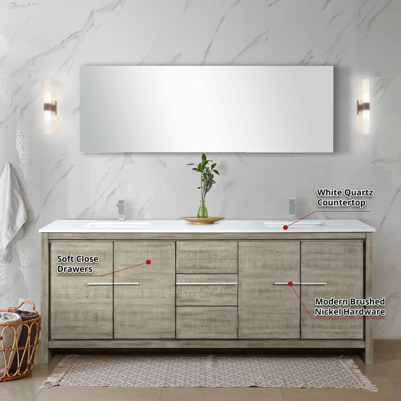 Lexora Lafarre 80" W x 20" D Rustic Acacia Double Bath Vanity White Quartz Top with Faucet Set