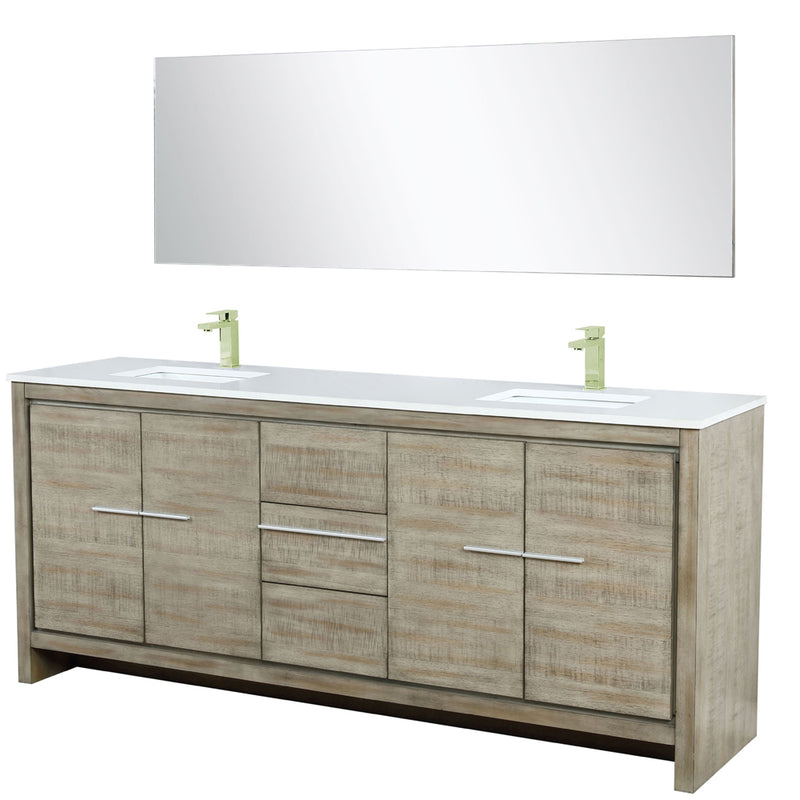 Lexora Lafarre 80" W x 20" D Rustic Acacia Double Bath Vanity White Quartz Top with Faucet Set and 70" Mirror