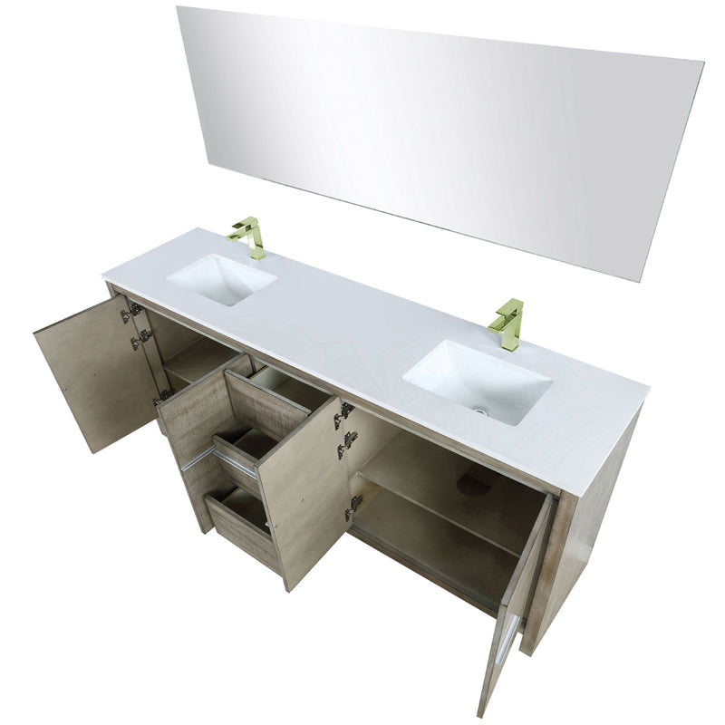 Lexora Lafarre 80" W x 20" D Rustic Acacia Double Bath Vanity White Quartz Top with Faucet Set and 70" Mirror