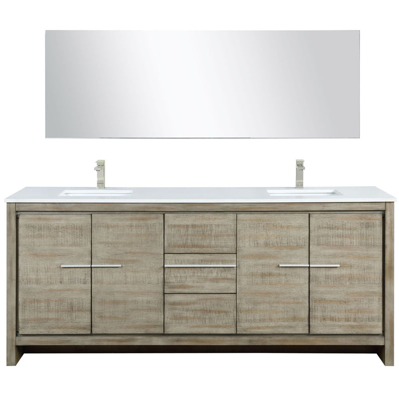 Lexora Lafarre 80" W x 20" D Rustic Acacia Double Bath Vanity White Quartz Top with Faucet Set and 70" Mirror