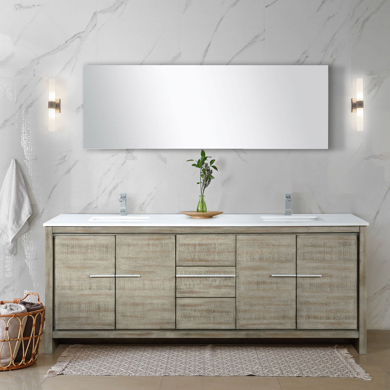 Lexora Lafarre 80" W x 20" D Rustic Acacia Double Bath Vanity White Quartz Top with Faucet Set and 70" Mirror