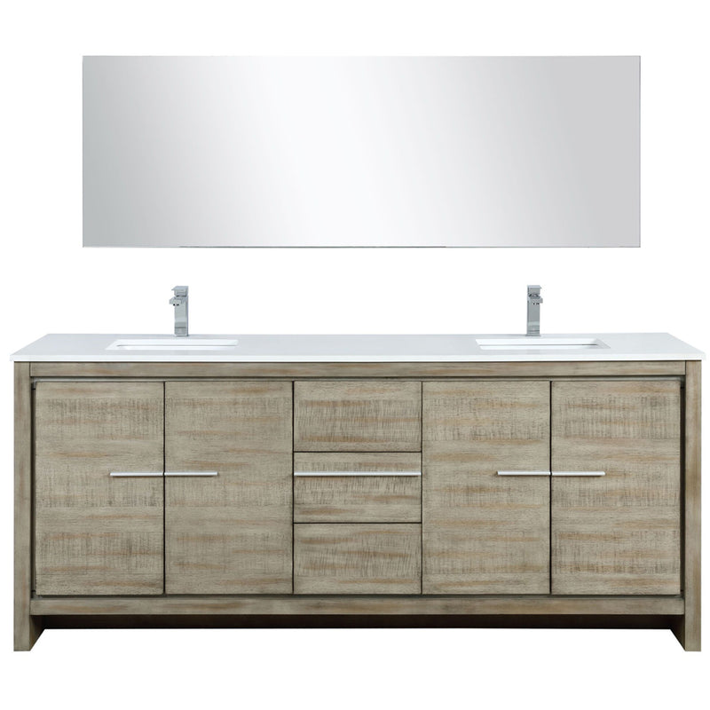 Lexora Lafarre 80" W x 20" D Rustic Acacia Double Bath Vanity White Quartz Top with Faucet Set and 70" Mirror