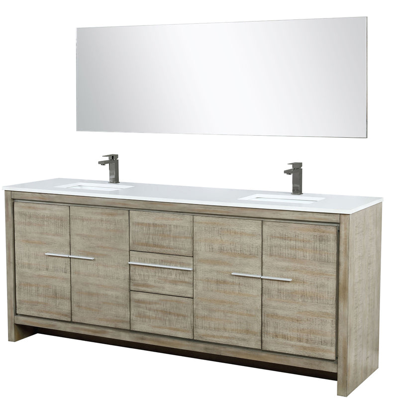 Lexora Lafarre 80" W x 20" D Rustic Acacia Double Bath Vanity White Quartz Top with Faucet Set and 70" Mirror