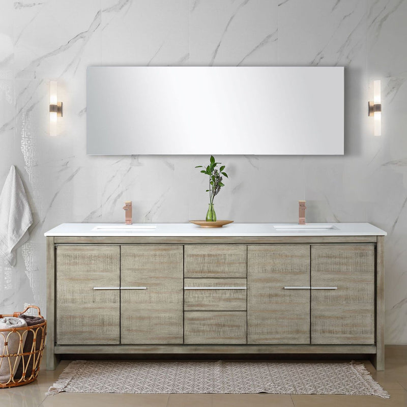 Lexora Lafarre 80" W x 20" D Rustic Acacia Double Bath Vanity White Quartz Top with Faucet Set and 70" Mirror