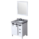 Lexora Marsyas 30" W x 22" D White Bath Vanity Grey Quartz Countertop with Faucet Set and 28" Mirror