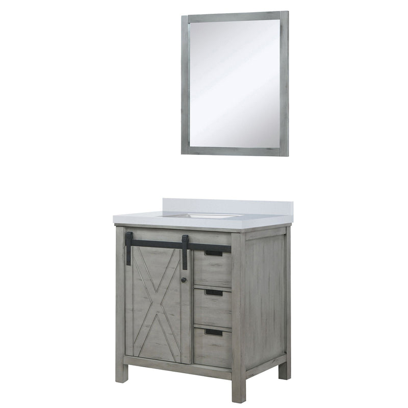 Lexora Marsyas 30" W x 22" D Ash Grey Bath Vanity Marble Countertop and 28" Mirror