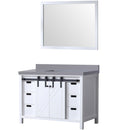 Lexora Marsyas 48" W x 22" D White Bath Vanity Grey Quartz Countertop and 44" Mirror