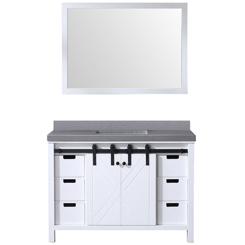 Lexora Marsyas 48" W x 22" D White Bath Vanity Grey Quartz Countertop and 44" Mirror