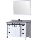 Lexora Marsyas 48" W x 22" D White Bath Vanity Grey Quartz Countertop with Faucet Set and 44" Mirror