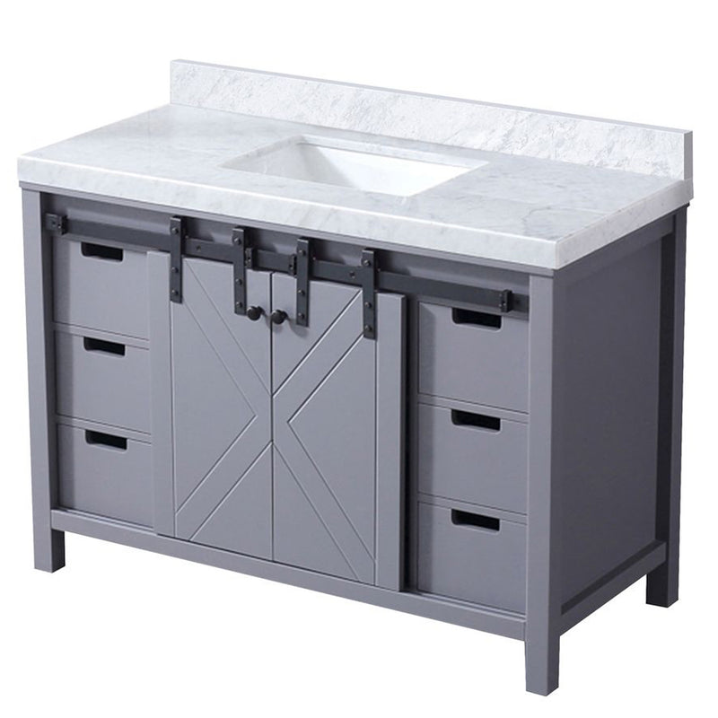 Lexora Marsyas 48" W x 22" D Dark Grey Bath Vanity and Carrara Marble Countertop