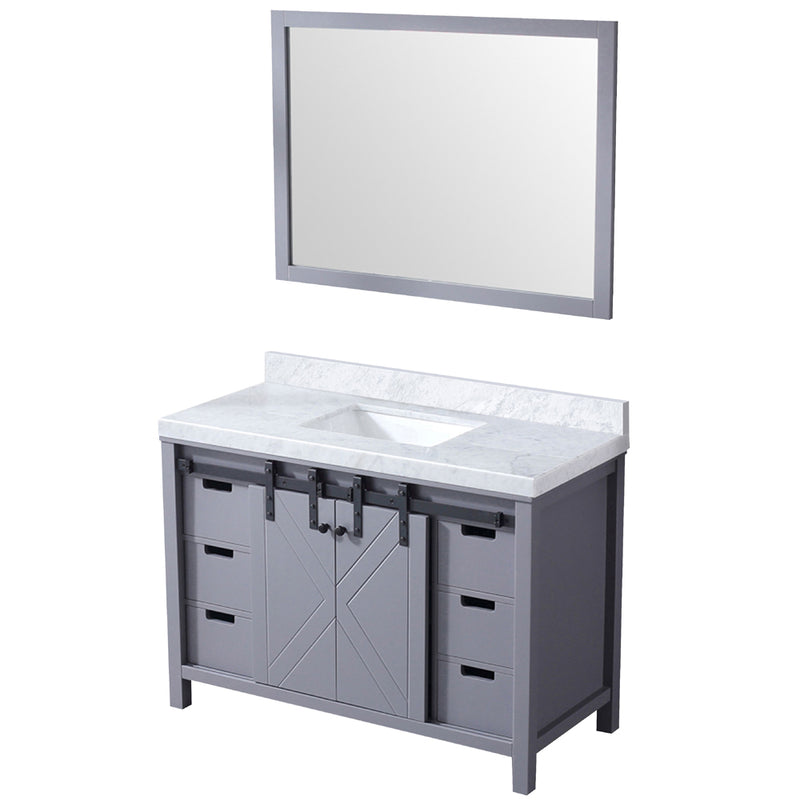 Lexora Marsyas 48" W x 22" D Dark Grey Bath Vanity Carrara Marble Countertop and 44" Mirror