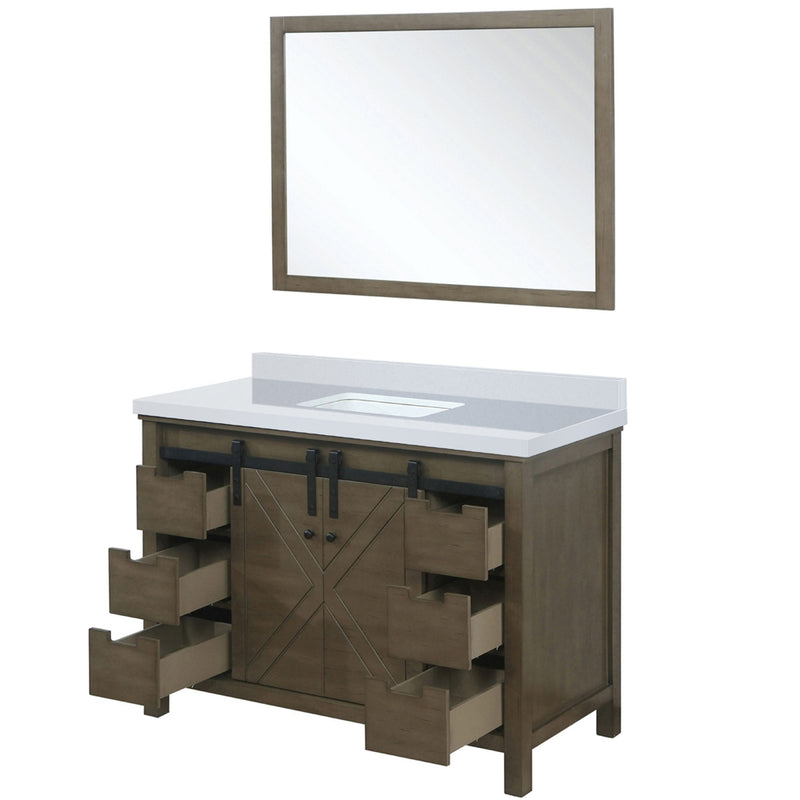 Lexora Marsyas 48" W x 22" D Rustic Brown Bath Vanity Marble Countertop and 44" Mirror