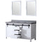 Lexora Marsyas 60" W x 22" D White Double Bath Vanity Grey Quartz Countertop and 24" Mirrors