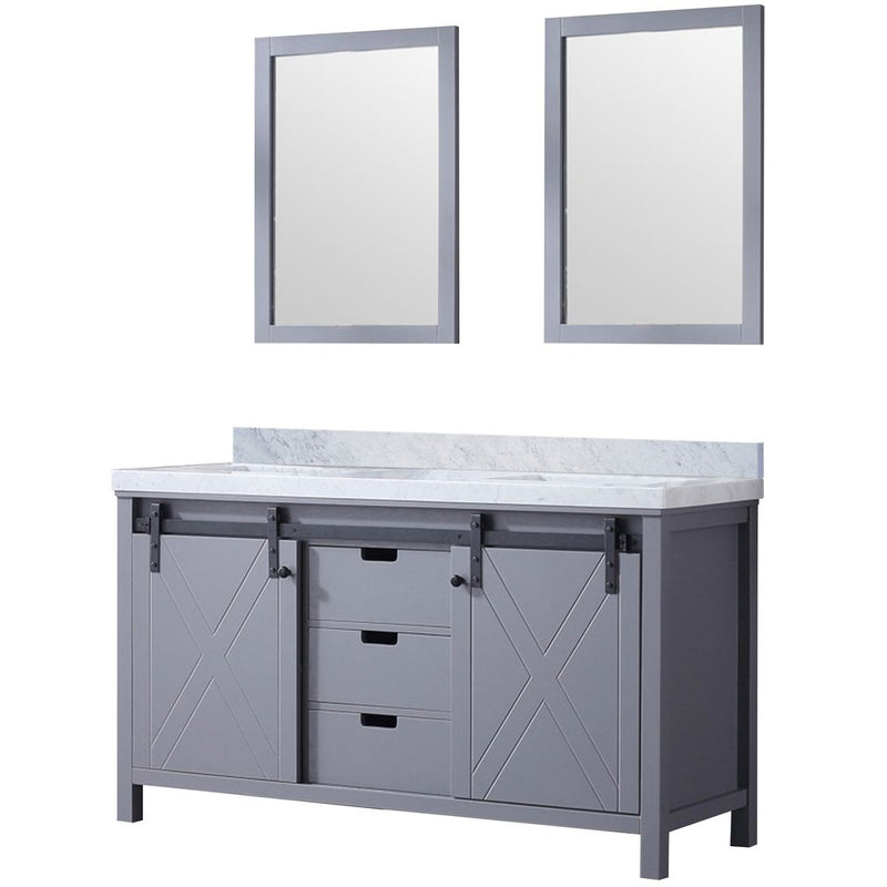 Lexora Marsyas 60" W x 22" D Dark Grey Double Bath Vanity Carrara Marble Countertop and 24" Mirrors