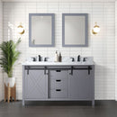 Lexora Marsyas 60" W x 22" D Dark Grey Double Bath Vanity Carrara Marble Countertop with Faucet Set and 24" Mirrors