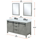 Lexora Marsyas 60" W x 22" D Ash Grey Double Bath Vanity Marble Countertop and 24" Mirrors