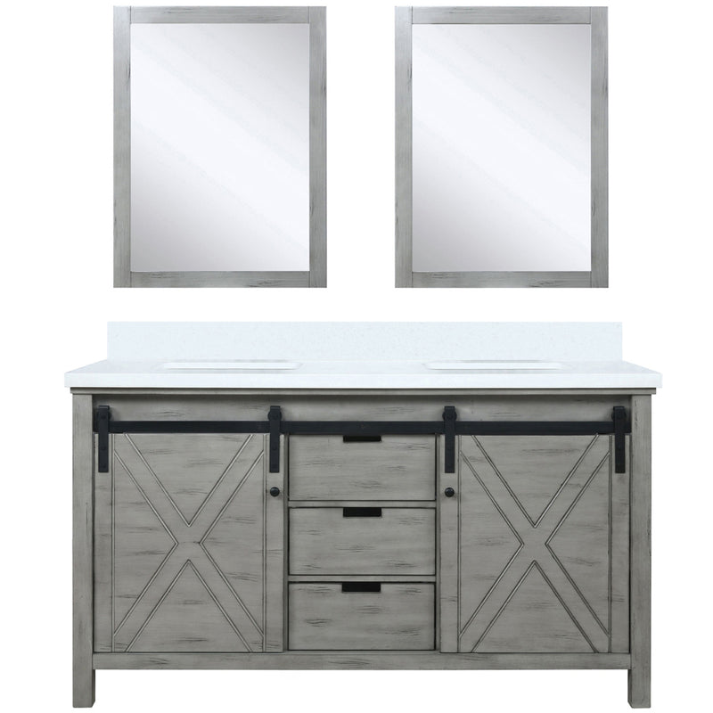 Lexora Marsyas 60" W x 22" D Ash Grey Double Bath Vanity Marble Countertop and 24" Mirrors