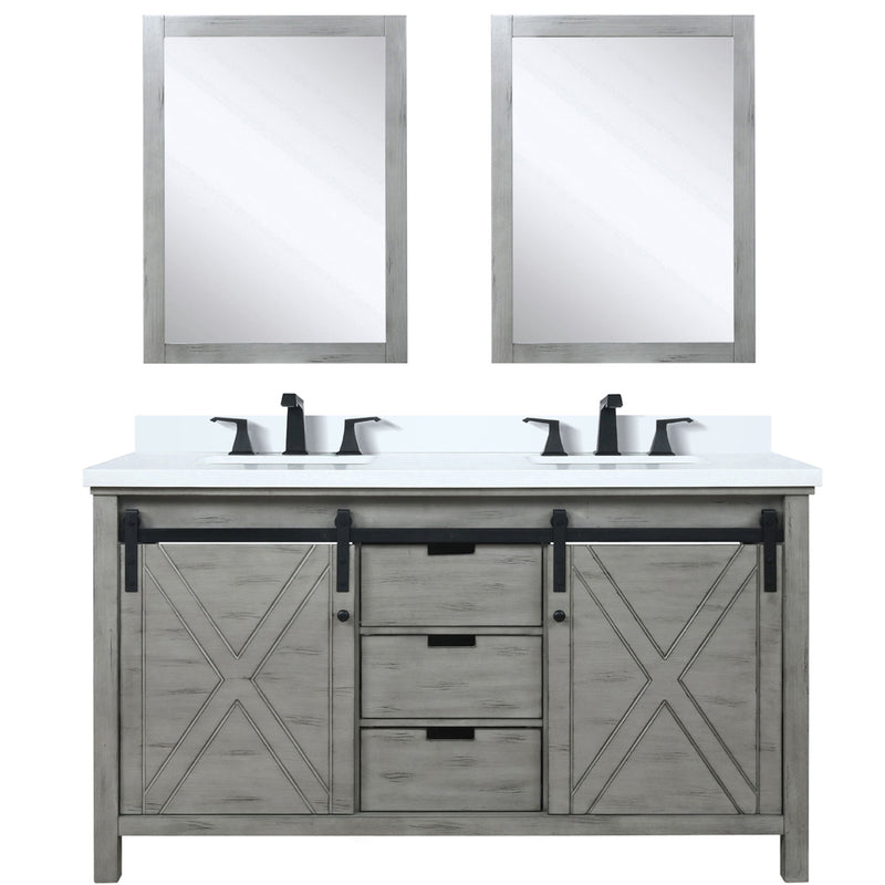 Lexora Marsyas 60" W x 22" D Ash Grey Double Bath Vanity Marble Countertop with Faucet Set and 24" Mirrors