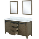 Lexora Marsyas 60" W x 22" D Rustic Brown Double Bath Vanity Marble Countertop and 24" Mirrors