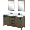 Lexora Marsyas 60" W x 22" D Rustic Brown Double Bath Vanity Marble Countertop with Faucet Set and 24" Mirrors